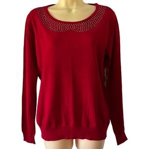 Covington Red Pullover Sweater with Rhinestone Collar Design Woman size large